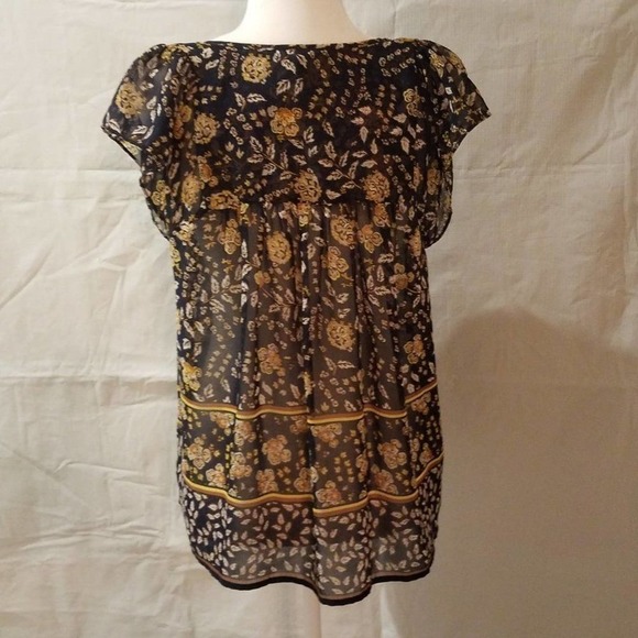 Gap Sheer Blouse Navy Floral Print Small - Picture 5 of 6